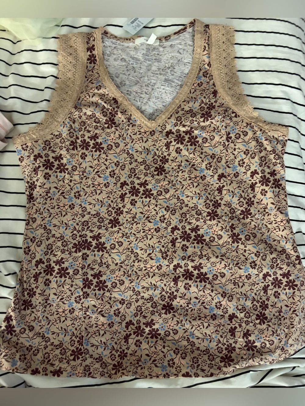 Maurices Beige Floral Lace-Trim V-Neck Camisole
